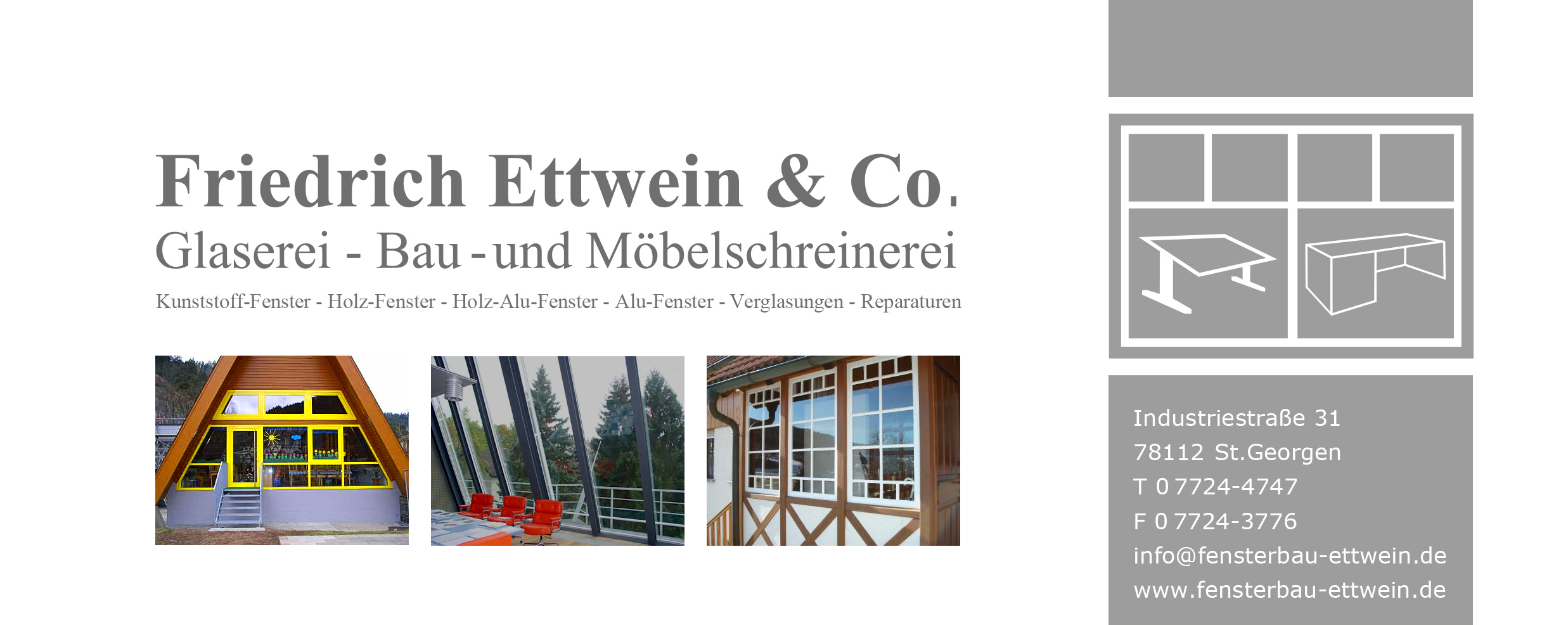 Firma Ettwein & Co, Fensterbau, Glaserein und Möbelschreinerein in St.Georgen